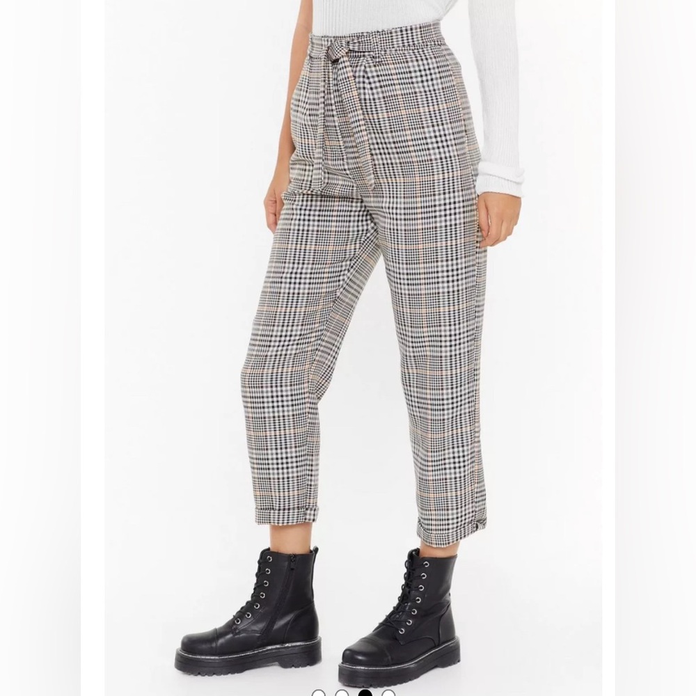 Nasty Gal Plaid Hard to Get Tapered Tie Pants